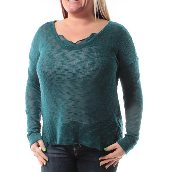 Jessica Simpson Teal Lace Scoop Neck Sweater - Picture 1 of 9